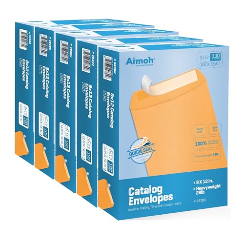 Aimoh 9x12 Self-Seal Brown Mailing Envelopes, Manilla Envelopes, 28lb 500ct