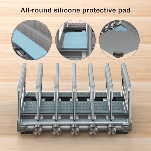 Elestoria 6-Slot Vertical Laptop Stand & Holder –Adjustable Aluminum Laptop Stand Vertical for Desk Fits 6 Devices, MacBook & Gaming Laptops (Up to 17.3”)–Space Saving Laptop Storage Rack - Grey