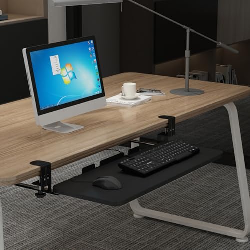 XCIVONTEX Slide Out Computer Keyboard Drawer, Computer Keyboard Tray, Platform Drawer for Typing, Easy to Install Space-Saving, Pull-Out Under The Table(White,75x25cm)