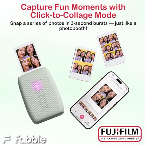 Fujifilm Instax Mini Link 3 Smartphone Printer with Instax Mini Films and Free Bonus Microfiber Cleaning Cloth... (Sage Green, 2 x Twin Pack (40 Sheets))