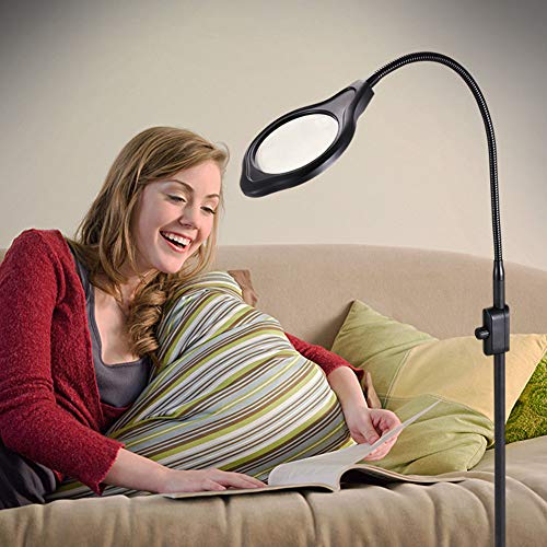 2X 4X LED Magnifier Floor Standing Lamp,Adjustable Arm Reading Light Magnifying Glass- for Professional Tasks,Jewelry,Sewing, Crafts