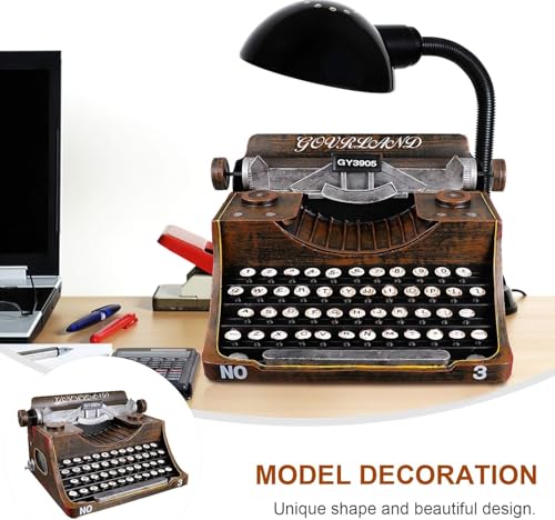 Classic Manual Typewriter Model Vintage Typewriter Figurine Iron Art Typewriter Ornament European Style Statue for Cafe Bar Home Wine Cabinet Decor Photo Prop Black