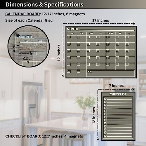 Magnetic Acrylic Calendar for Fridge Set - Magnetic Fridge Calendar Dry Erase Planner with Checklist Planning Board - Refrigerator Weekly Monthly Acrylic Whiteboard with Markers & Microfiber Cloth