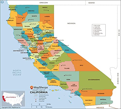 California Counties Map - Large - 48" x 43.25" Laminated