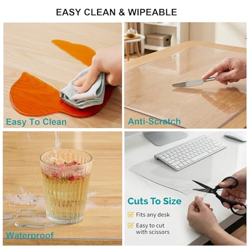 ACFBGFV 25 x 51 Inch 1.5mm Office Desk Blotter Mat Clear Plastic Table Protector Cover Pad PVC Transparent Topper Surface Proection Pad Anti Scratch Table Mat Dinner End Waterproof Easy Clean