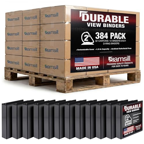 Samsill Durable 2 inch 3 Ring Binder, D Ring Binder, 100% Recycled Chipboard, Black, Pallet of 384 Binders in 32 Cartons