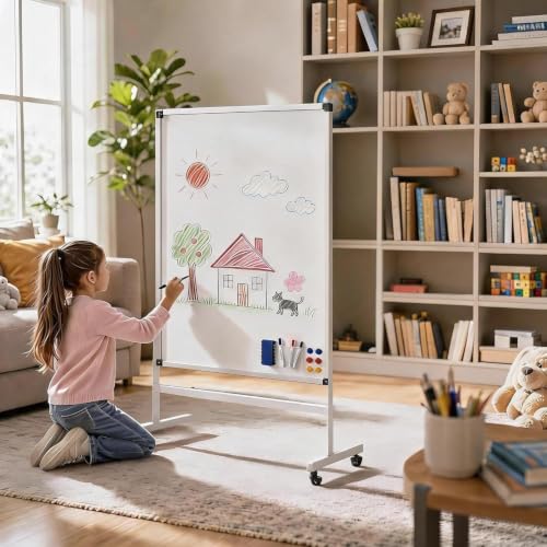 IDEALHOUSE Mobile Whiteboard 40X28 Portable Double Sided Easel Whiteboard