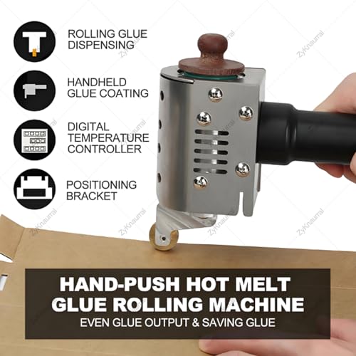 ZyKnaurral Handheld Hot Melt Glue Roller Machine,Glue Applicator Roller for DIY Crafts, Packaging and Leather Work,Adjustable Temp 50-220℃, Industrial Glue Applicator 50ml-5mm