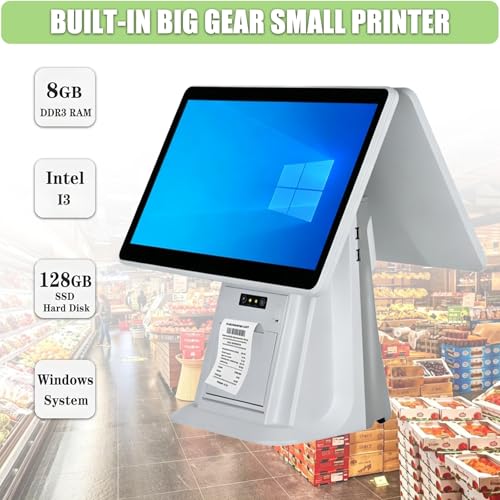 Restaurant POS System with 15.6-Inch Touchscreen All in One Cash Register for Small Business, 8GB RAM 128GB SSD, Retail Store Payment Terminal with Receipt Printer