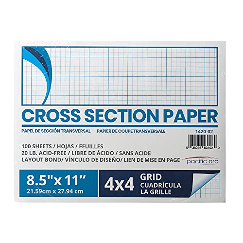 Pacific Arc Cross Section Paper Pad, 100 Sheets, 8.5 Inch x 11 Inch, 4 x 4 Grid