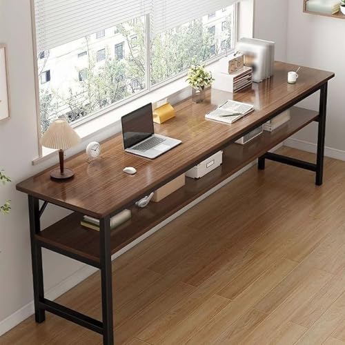 Study Table, Double Deck Office Desk, Writing Workstation，Metal Frame Porch Console, Simple Writing Study Desk, Home Table With Storage, Long Space Saving Computer Table(White,55.1x28.7x15.7 inches)