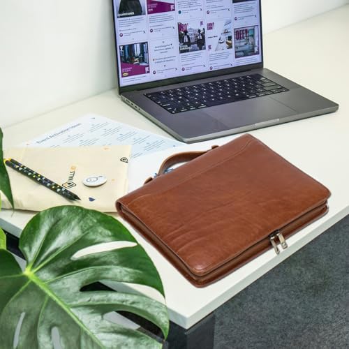 Geslun Personalized Leather Zippered Portfolio with Handle and Front Pocket
