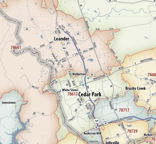 Generic Austin TX ZIP Code Laminated Map (40' x 36')