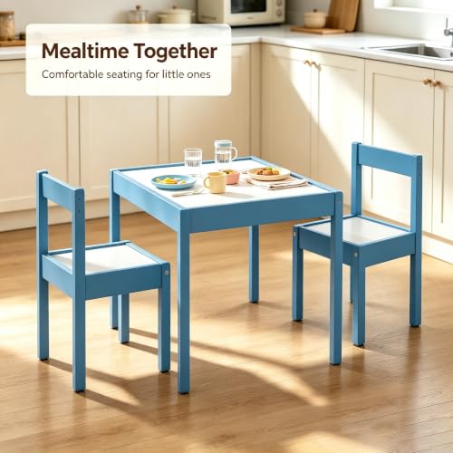 GIPXDVS 3‑Piece Table and Chair Set, Wipeable Dry‑Erase Surface, Rubber Wood Legs, Rounded Edge Treatment, Simple Assembly(OrionBlue)