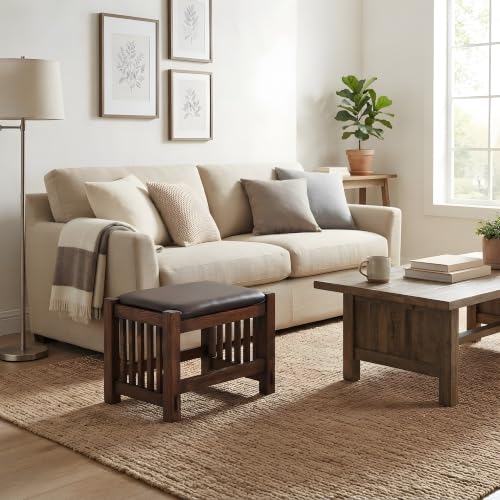 Starlight Canyon Home Solid Wood Foot Stool with Spindle Legs, Small Ottoman Footrest Hassock for Living Room or Couch Use, Walnut