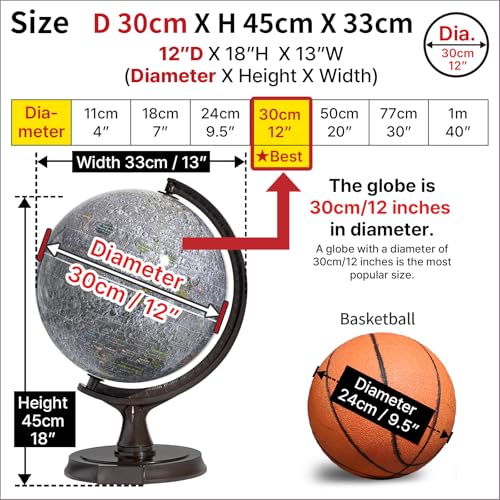 Mapsoft Prime Illuminated Gray Moon Globe, 30cm/12", MI-30