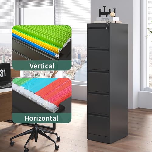 FLIXELIO 5 Drawer File Cabinet with Lock,Metal File Cabinet for Home Office
