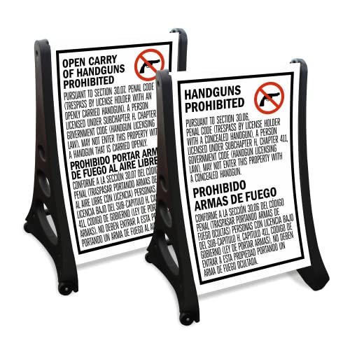 SmartSign "Open Carry of Handguns Prohibited, Texas 30.06 and 30.07" BigBoss A-Frame Portable Sidewalk Sign Kit | 42" x 29" Bundle (2 Sign Panels +1 Frame), Made in USA