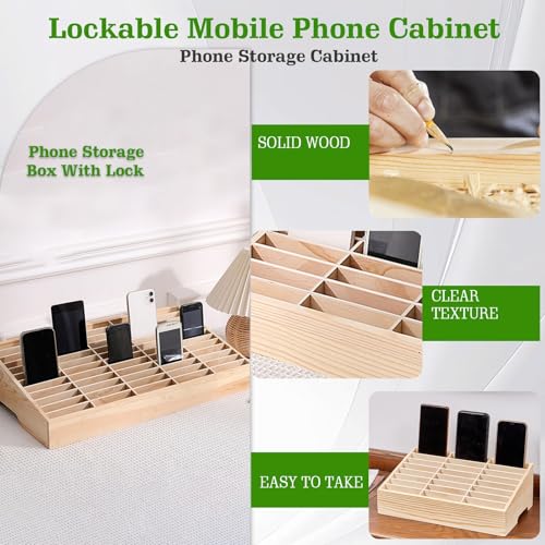 Cell Phone Holder Stand, Wooden Phone Organizer with Multiple Slots, Open Storage Rack for Classroom Office Meeting Room Desk Use(48)