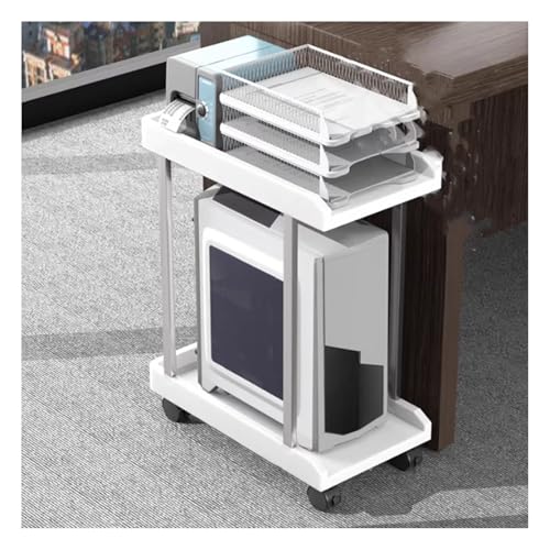 PC Stand Computer Cart,2 Tier Rolling Printer Cart Under Desk,Metal Frame and ABS Plastic Shelves,Max Load 110 Lbs,for Office Home Classroom(White,670x465x245mm)