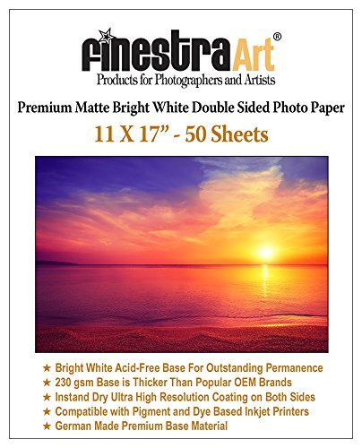 11" X 17" Premium Matte Bright White Inkjet Double Sided Photo Paper - 50 Sheets