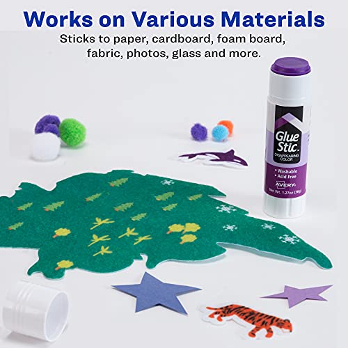 Avery Glue Stic, Disappearing Purple, Washable, 1.27oz, 6 Glue Sticks, 2-Pack, 12 Total (10222)