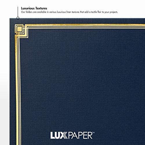 LUXPaper 9.5" x 12" Certificate Holders | Nautical Blue Linen | Embossed Gold Foil Border | 100lb. Cover | 25 Qty