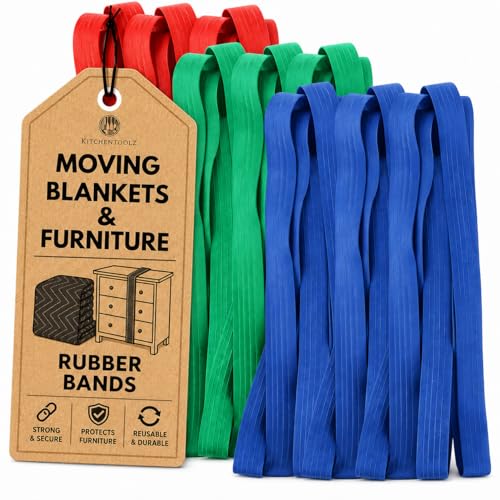 Kitchentoolz Moving Rubber Bands for Furniture & Moving Blankets - 12 Pack