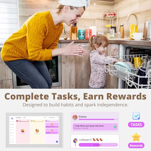 Digital Wall Calendar 21.5 Inch – Interactive Touch Screen Electronic Calendar & Smart Family Hub with Cross-Device Sync, Schedules Reminders, Chore Chart, Rewards & Photo Display