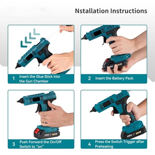 Xiaojuandm Cordless Hot Glue Gun for MK 18V Battery, 100W 250° High Temperature Industrial Mini Glue Guns Thermo Tool, for Quick Home Repairs, Arts, Crafts, DIY, Sealing,With Battery