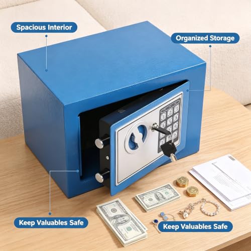 Small Steel Security Safe Box with Keypad Key 0.23 Cu