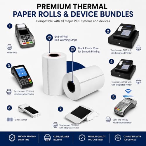 2 1/4 x 50 FT Thermal Receipt Paper Rolls | Premium BPA Free-Fits All POS Systems, Square, Moneris, Verifone & Clover Credit or Debit Machines | 57mm POS - 2.25 x 50 Thermal Printer Paper (500)