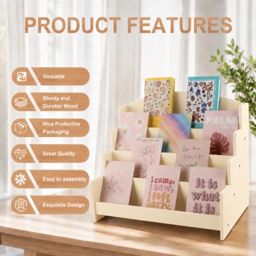 Kesiya 4-Tier Wooden Greeting Card Display Stand, Sticker Organizer Rack