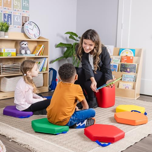 Schooled Cushioned Floor Seats - Set of 6 Hexagon Spot Markers for Early Childhood Floor Time - Flexible Seating