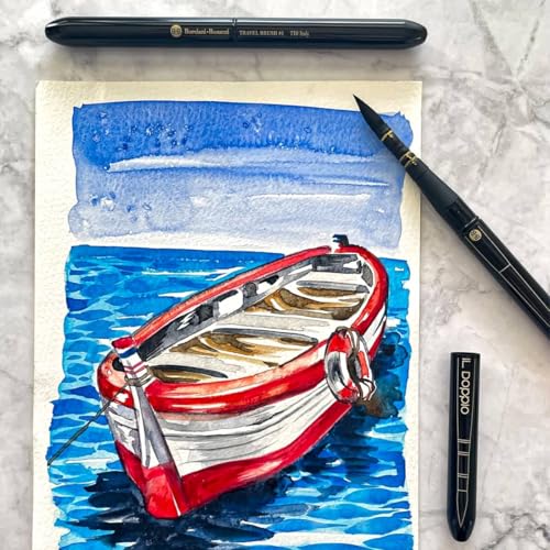 Borciani e Bonazzi Il Doppio Double-Sided 2-in-1 Brush Travel Set, Sizes 1 & 2 - Portable Paintbrush for Urban Sketching, Synthetic Kolinsky, Made in Italy, Vegan, Cruelty-Free