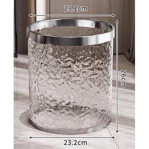 AEYSD-456 Trash and Recycling Bin Clear Round Trash Can with Plated Pressure Ring Modern Plastic Waste Basket for Living Room, Bedroom, Office Trash Can with Lid(Clear)