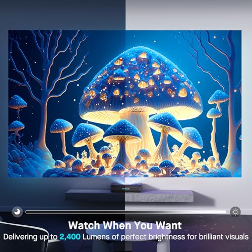 NexiGo Aurora Pro, Ultra Short Throw 4K Tri-Color Laser Projector, 2400 Lumens, Screen Adoption, Dynamic Laser Dimming, Dolby Vision & Atmos, HDR10+, HLG, Active 3D, 60W Speakers, UST TV