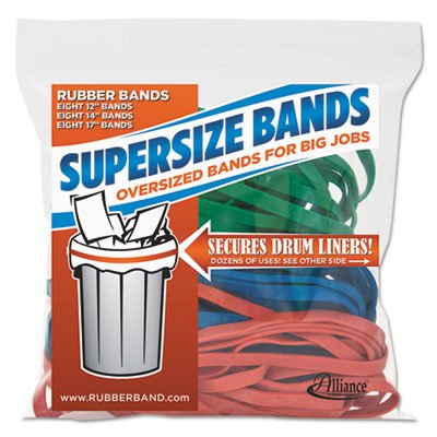 SuperSz. Rubber Bands, 12" Red, 14" Green, 17" Blue, 1/4"w, 24/Pack, Sold as 2 Package