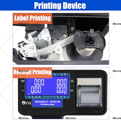 Nicvrea Commercial Cash Register,Label Printing Scales, Digital Barcode Weighing Scales with Pole Display, Back Front Dual Display, Receipt Label Printing Scale with Cash Register Machine+Cashbox