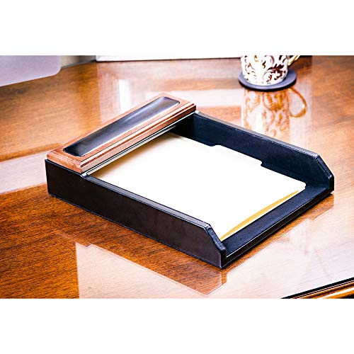 DACASSO Leather Desktop Letter Tray - Luxury Letter Holder & Paper Organizer for Desk - Office Organization & Executive Desk Decor - (Black)