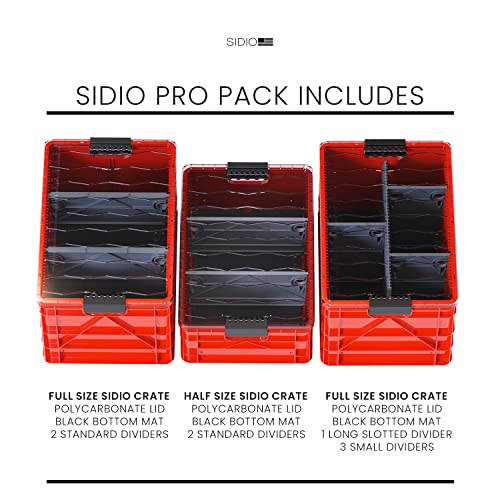 SIDIO Pro Pack, HD Stackable Storage Bins with Lids & Dividers, Red