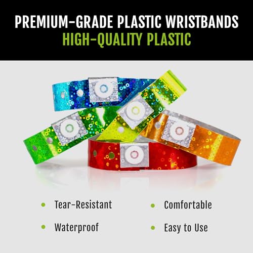 500 WristCo Variety Pack Holographic Plastic Wristbands for Events