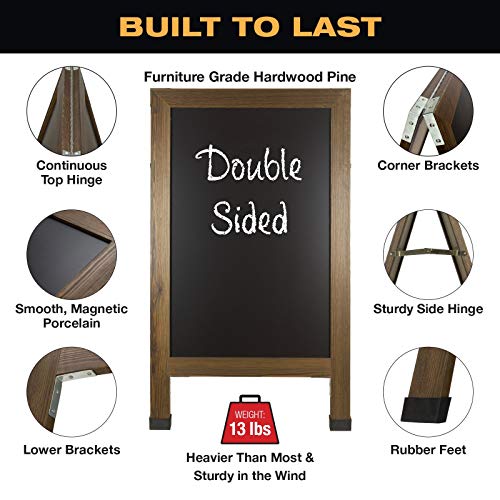 Sandwich Board Sidewalk Chalkboard Sign: Reinforced, Heavy-Duty / 10 Chalk Markers / 40 PIECE Stencil Set/Chalk/Eraser/Double Sided/Large 40x23 Chalk Board Standing Sign A-Frame (Rustic)