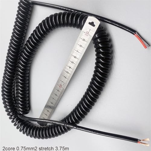 2 Core Coiled Power Cord, Spiral Extension Cable 1.5mm Square, Stretch