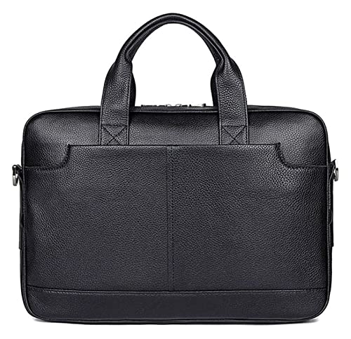 XIADENGLAN Leather 15.6" Laptop Portfolio Office Business Briefcase rk Shoulder Handbags Cross-Body Messenger Tote Bag(Black)