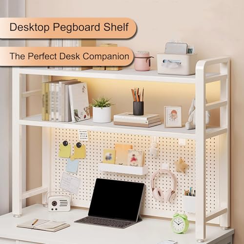 JHDXL Desktop Shelf Organizer Display Rack, Desktop Bookshelf with Anti-Slip Feet & Back Pegboard, Industrial Bookshelf, for Office Home Dormitory(White,98 * 55cm/38.6 * 21.6in)
