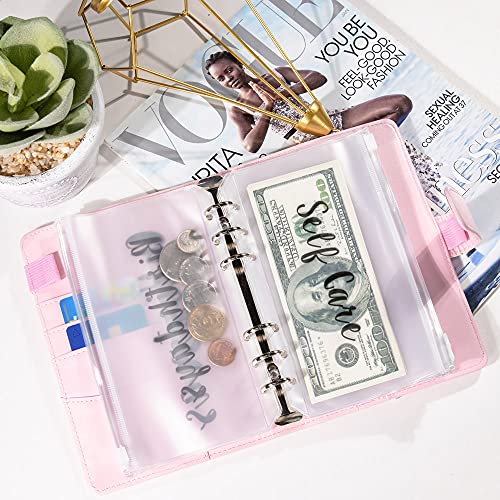 Custom Name PU Leather Notebook A6 Binder with 6 7 8 9 10pcs Plastic Binder Pockets,6 Rings Zipper Envelopes Budget Binder Planner System,Money Saving Organizer for Cash,5pcs Expense Budget Paper