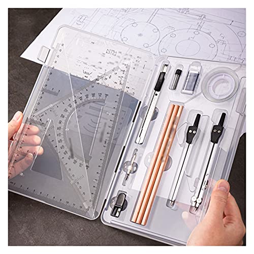 Yuidaaavzz Compass for Geometry 16 Piece Compass Set Math Geometry Tool Set with Lead Refills Protractor Set Great for School Home and Office Compass Drawing Tool