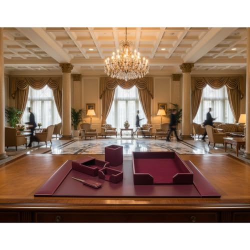 Dacasso Burgundy Bonded Leather Luxury 6-Piece Desk Accessory Set - Blotter Pad & Desk Organization Essentials - Executive Decor and Surface Protector