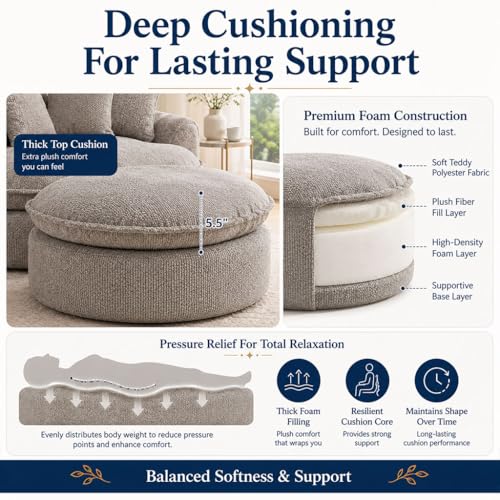HOYOC Plush Ottoman Foot Rest, Upholstered Pouf Foot Stool with Soft Polyester Fabric, No Assembly Footrest Pedal for Couch, Sofa, Living Room, Bedroom & Office,Light Grey